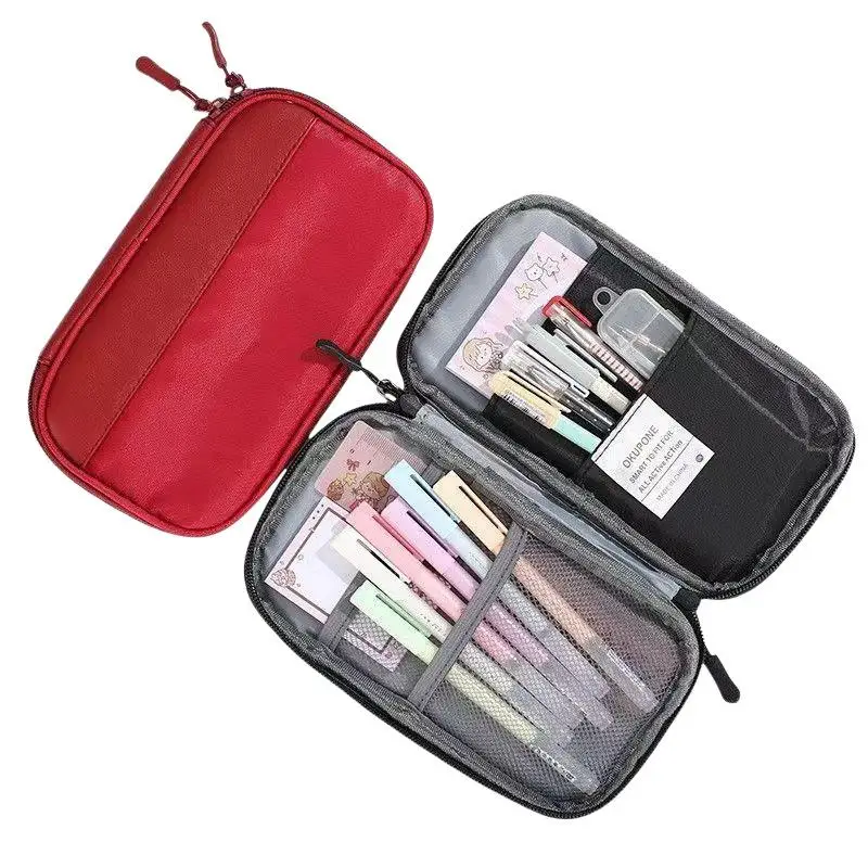 New Large Capacity Pencil Case Multiple Compartments Durable Waterproof Fabric For School Students Office Workers Daily Use
