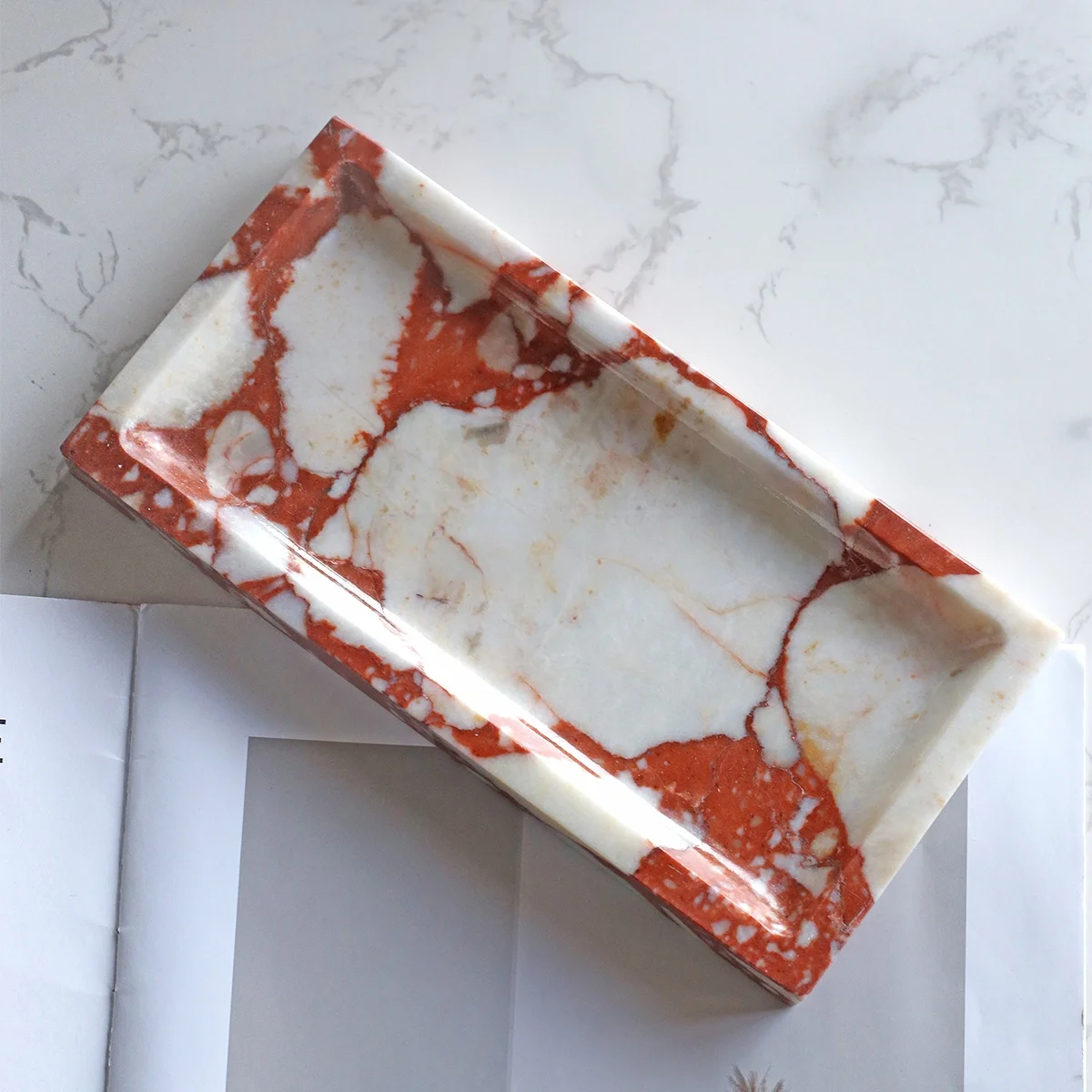 20x10x1.8cm Luxury Natural Marble Calacatta Viola RectangularTray Aromatherapy Perfume Candle Storage Trays Decorative Ornaments