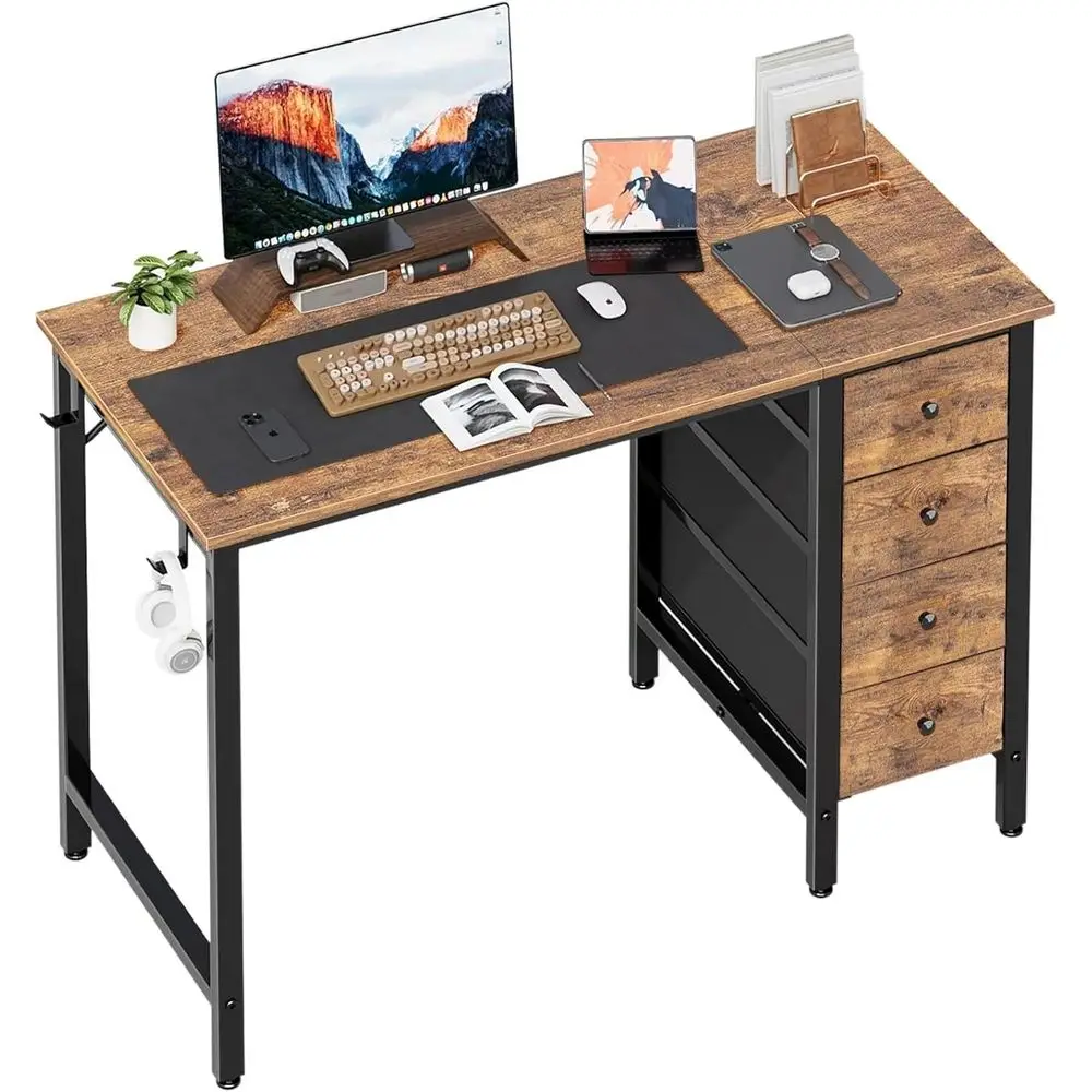 

Письменный стол 47 Rustic Brown с 4 ящиками, универсальный для домашнего офиса или спальни, подходит для ПК и письма
