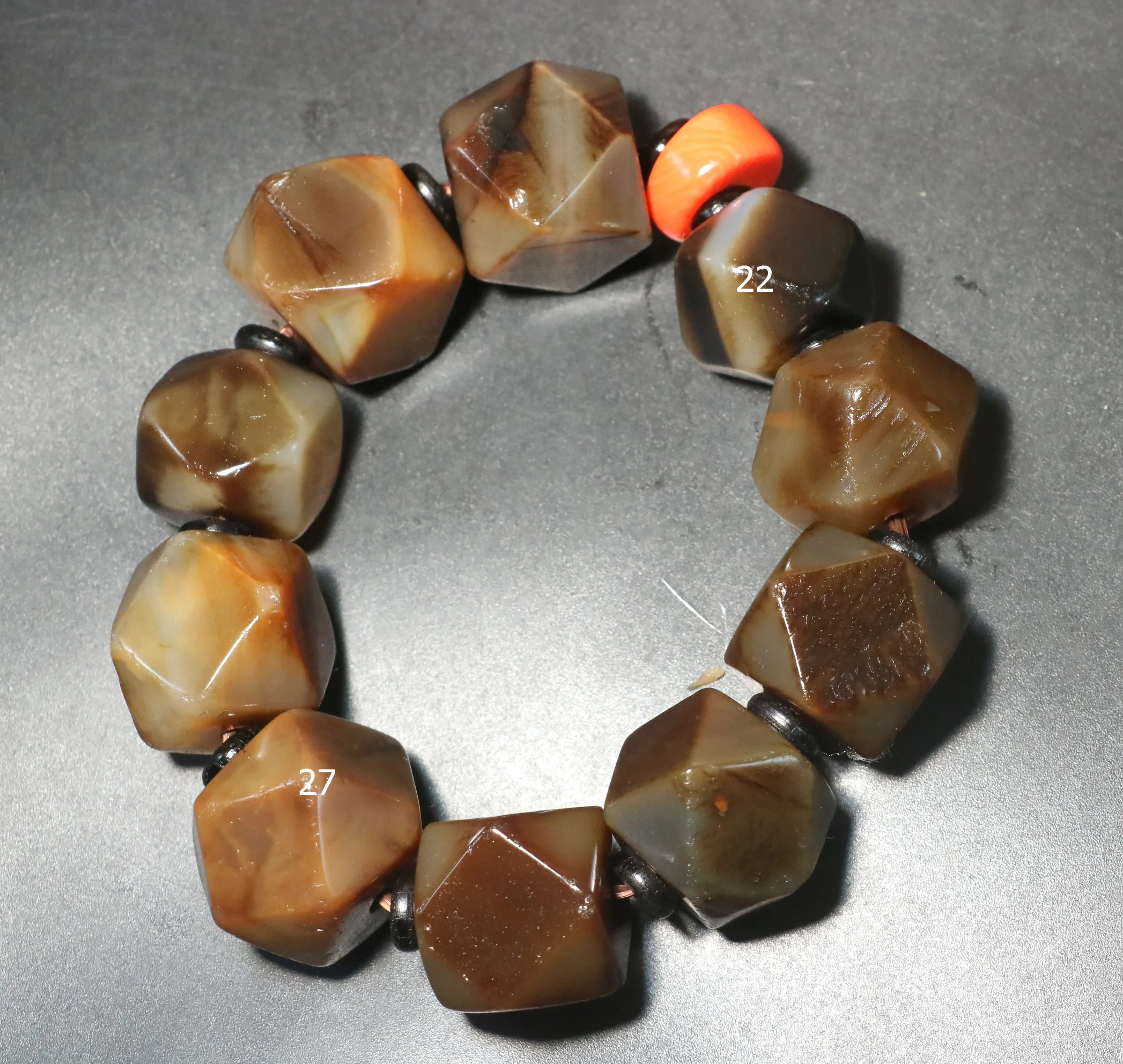 4A Energy Tibetan Old Agate Many Views Tang Ball dZi Bead Big MEN Bracelet Amulet L Timestown