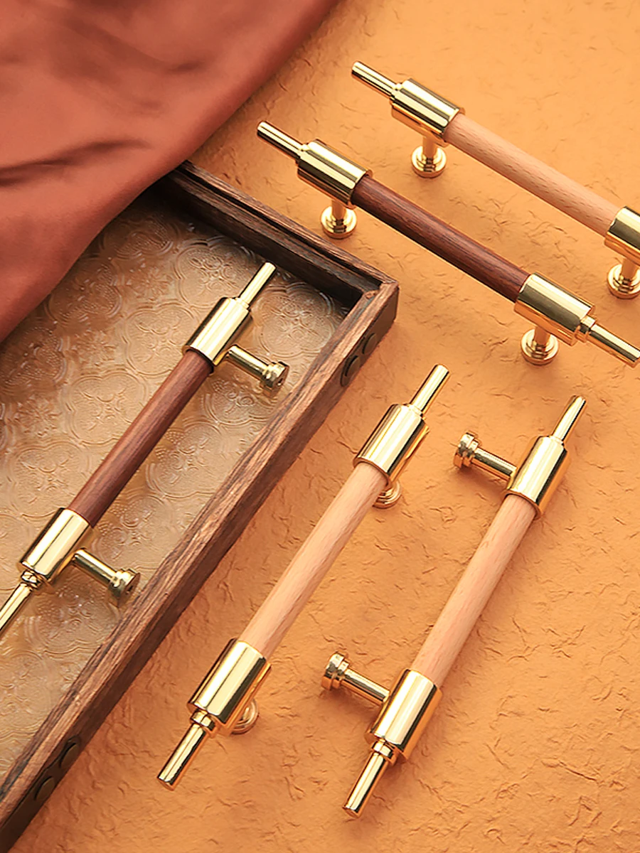 96 128 160 192 224mm Modern Simple Fashion Gold Brass Beech Walnut Wardrobe Cupboard Dresser Book Cabinet Tv cabinet Door Handle