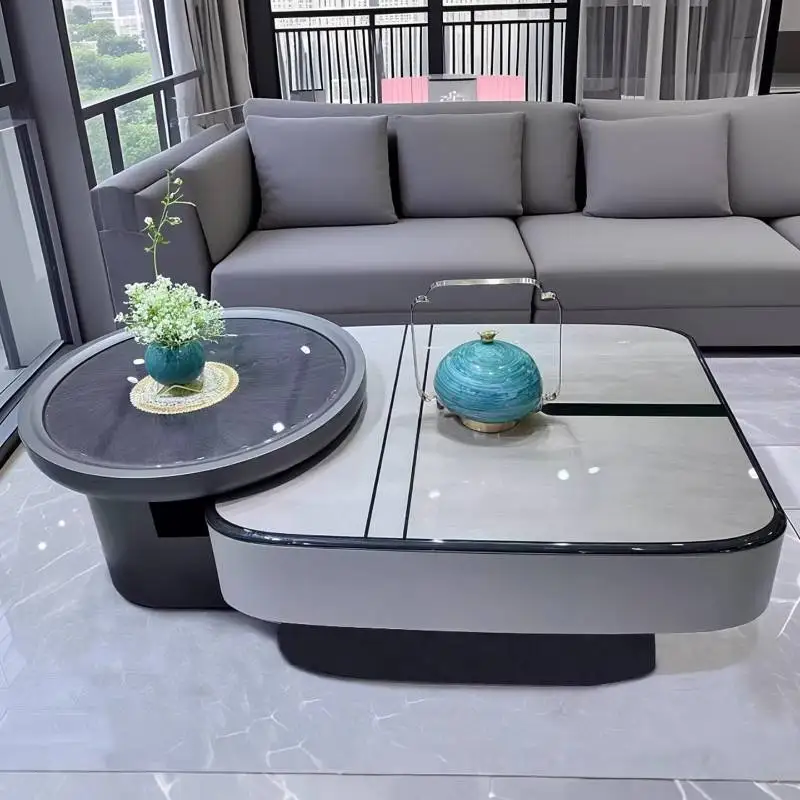 

European Apartment Nordic Coffee Tables Living Room Modern Glass Black Round Coffee Tables Furniture