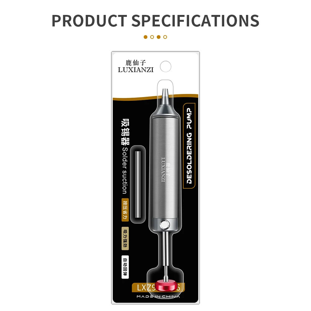 LUXIANZI Aluminum Desoldering Pump Powerful Suction Tin Removal Vacuum Gun Desolder Tool Solder Sucking Pen with Extra Nozzle