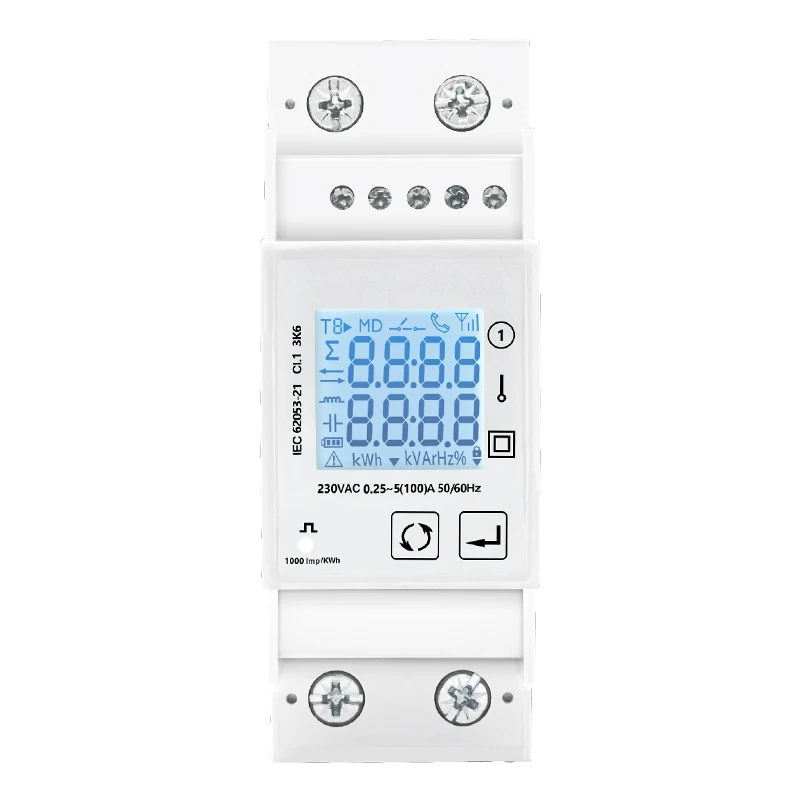 SDM Modbus 230V Singe Phase Multifunction Energy Meter With Pulse Output,V A W KWH DIN Rail Smart Meter TAC2100