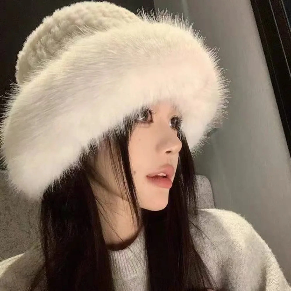 Faux Fur Faux Fur Bucket Hat Ear Protection Thick Fleece Inner Ear Flap Winter Hat Windproof Warm Texture Fisherman Cap