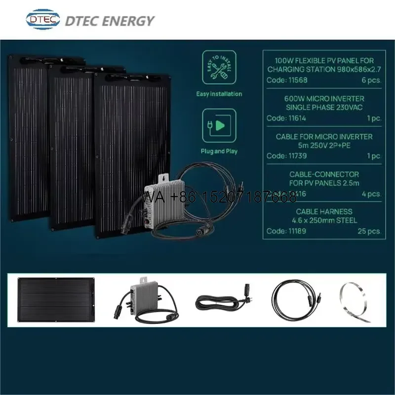 Wmwmnu for Plug and Play 600W 1000W Hybrid Solar Panel Kit Flex Microinverter Lithium Ion Colored Complete Balkonkraftwerk