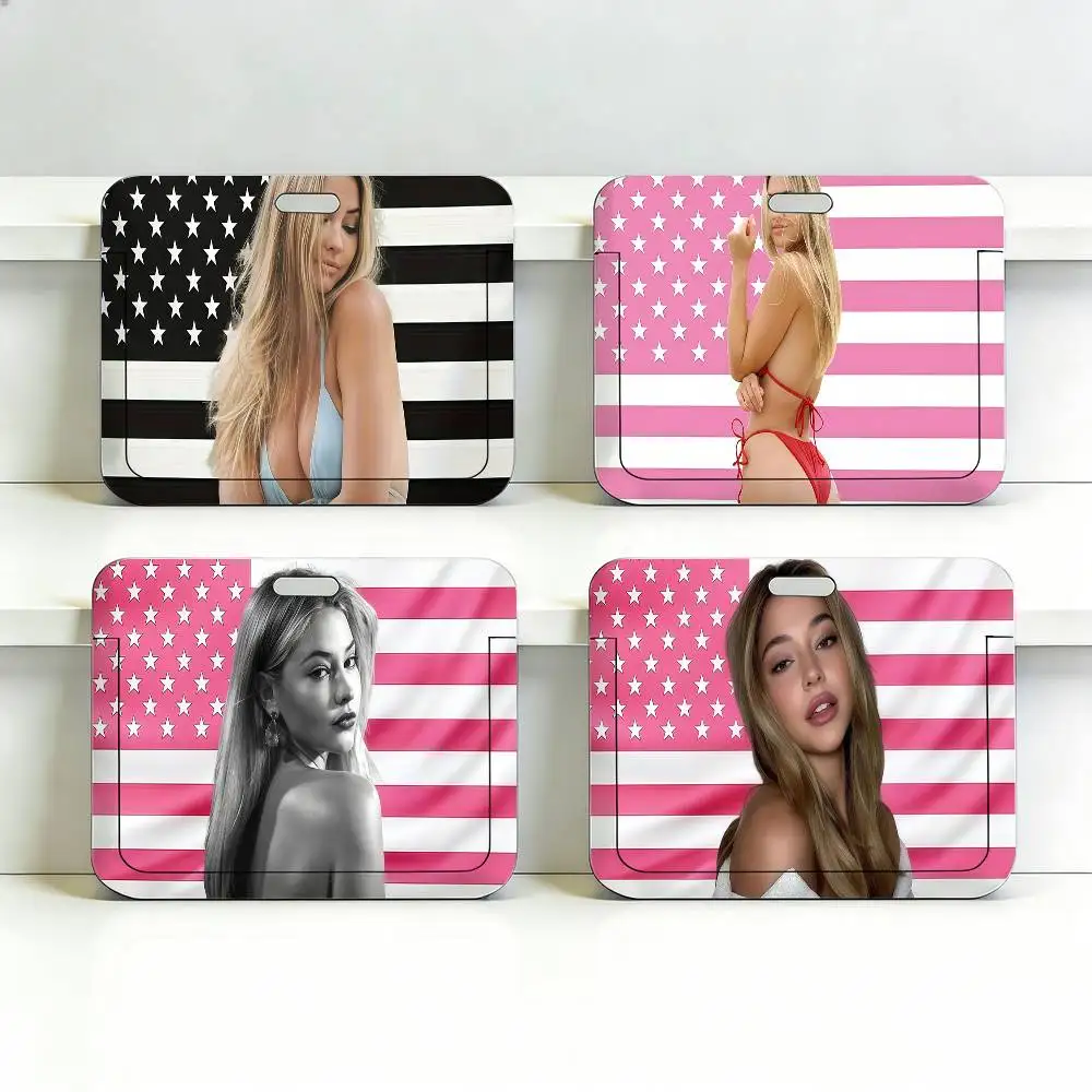 

M-Madelyn Star Cline Pink American Plastic Slide Cover Lanyard Work ID Bag Bus Student Photo Idol Badge Card Holder Employee
