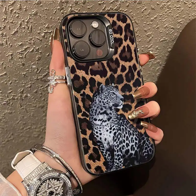

Grey leopard design phone case for iPhone 16 15 14 13 12 11 Pro/ Max/Plus shock-proof rear cover anti-fingerprint