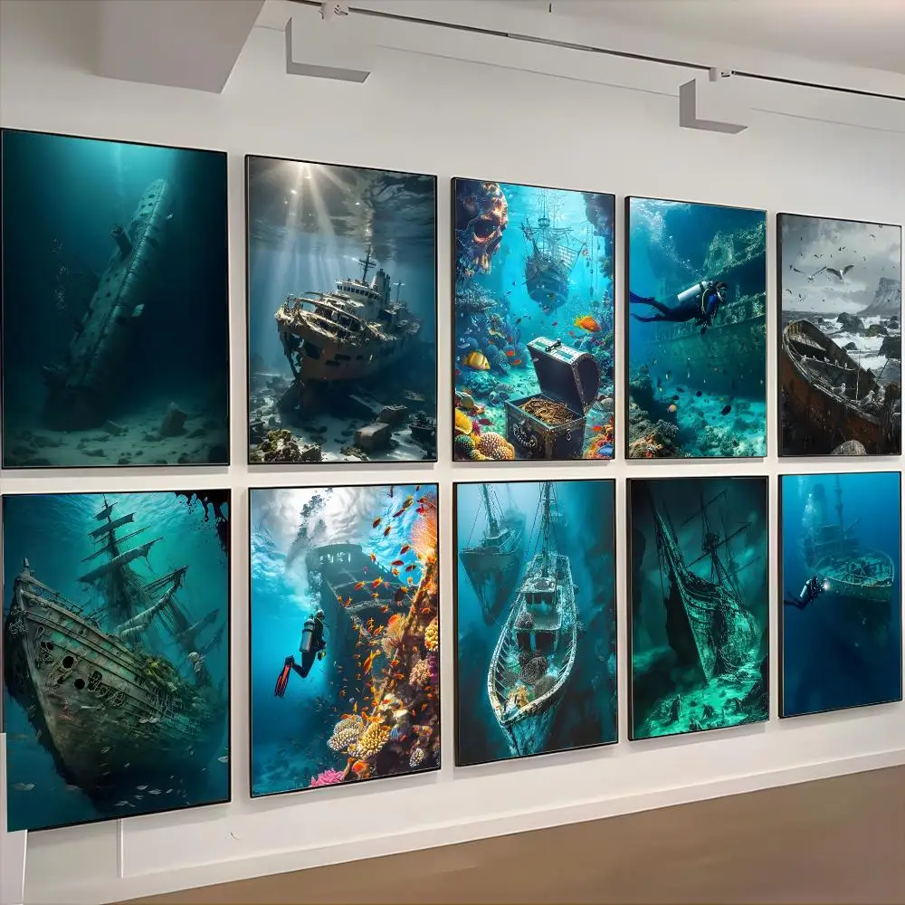 Nautical S-Sunken Boat Poster Retro Kraft Paper Sticker DIY Room Bar Cafe Aesthetic Art Wall