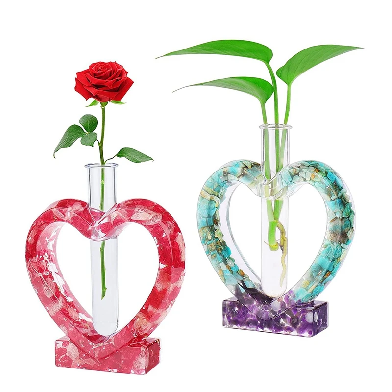 Heart Shaped Epoxy Resin Molds With 3 Test Tubes For Hydroponic, Flower Holder, Home Office Decor, Valentines Day Gift