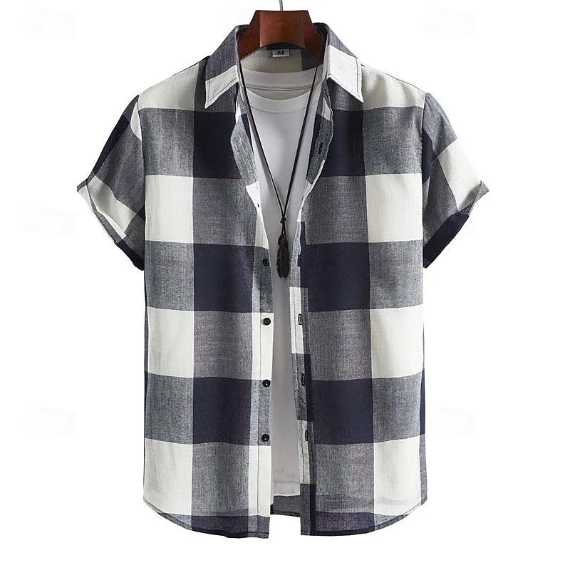 Summer Men's Sex Tops Shirt Soft Comfortable Breathable Casual Slim Fit Soft Smooth Fashion Plaid Tops Men's Linen Shirt 100℅