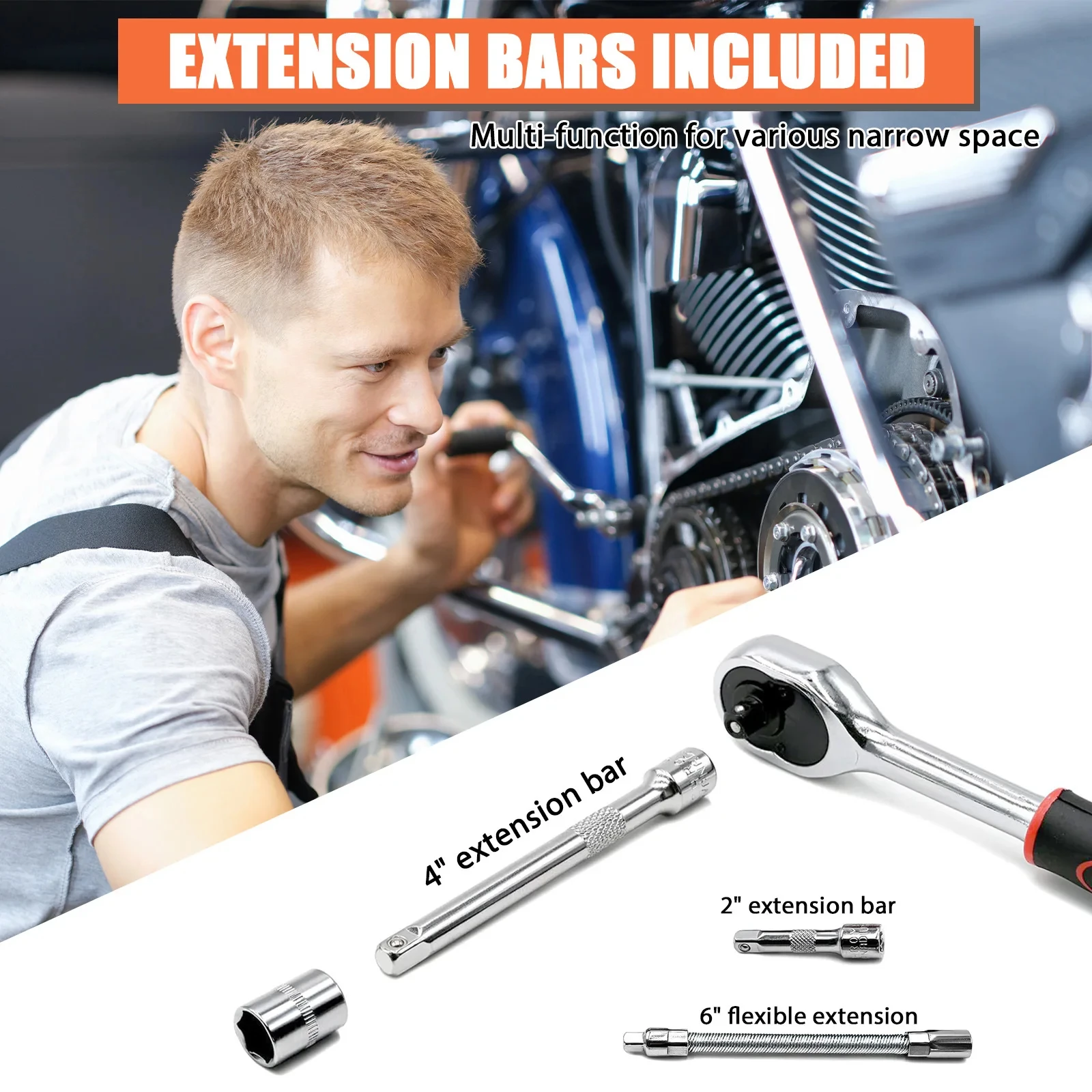 46pcs Professional Heavy-Duty Tool Set with Multi-Size Ratchet Torque Wrench Auto Mechanic Repair Tools for Cars Maintenance