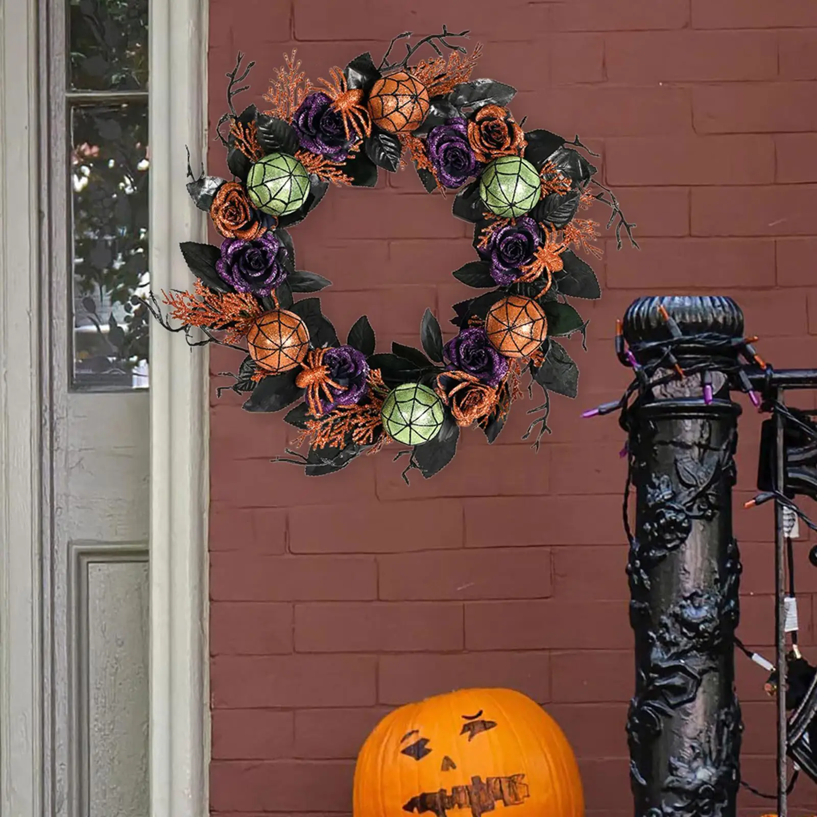 

Halloween Wreath Halloween Decoration Spider Web Artificial Wreath Front Door Wreath for Porch Party Festival Patio Farmhouse