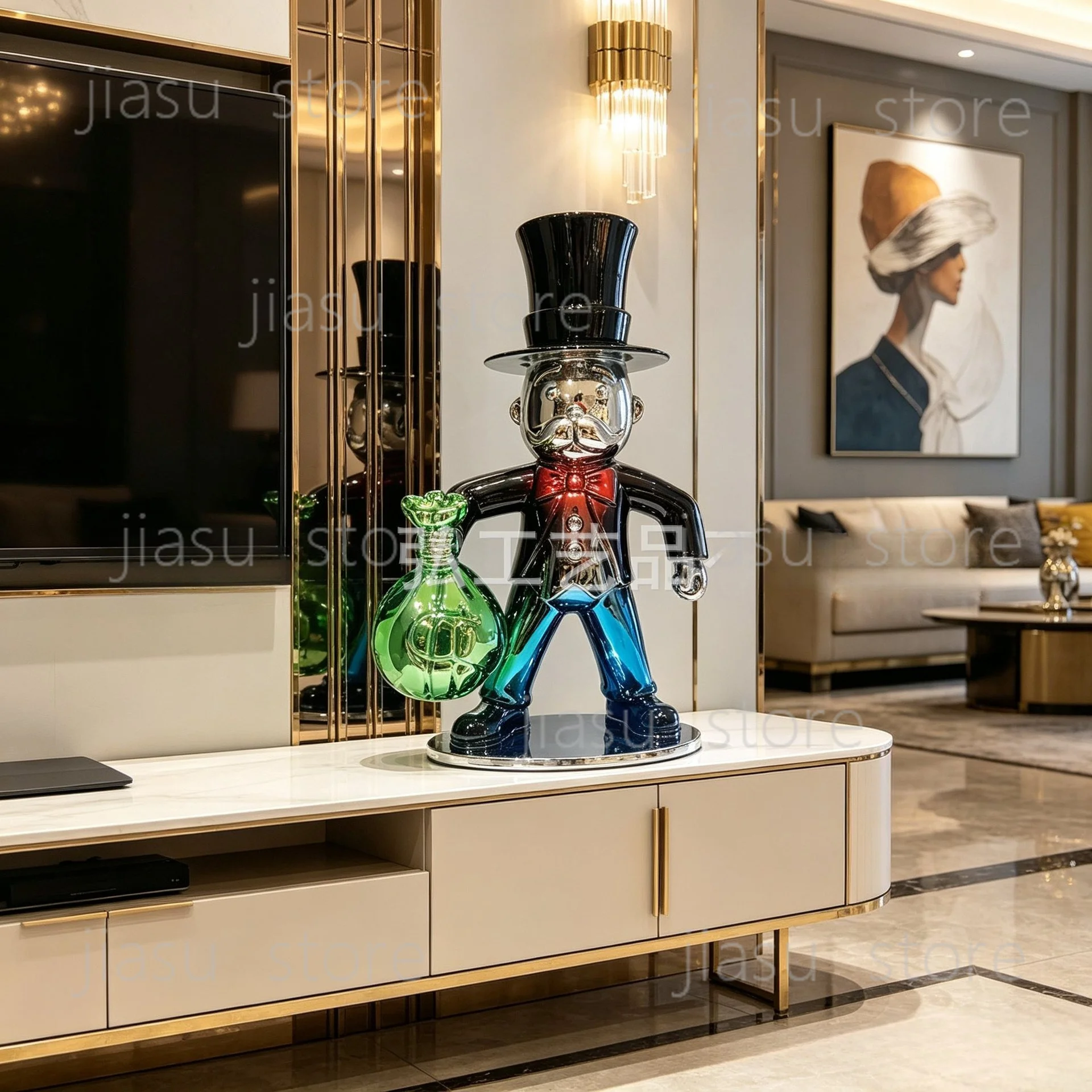 Trendy Mickey Monopoly Statue, Resin Craft Decoration for Home Living Room and Store