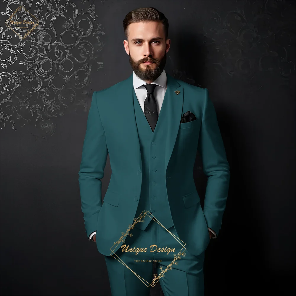 Mens\' Suit in Ivory 3-Piece Classic Slim Fit Peak Lapel Single-breasted Blazer for Wedding Groomsmen Prom Party Custom Tuxedo