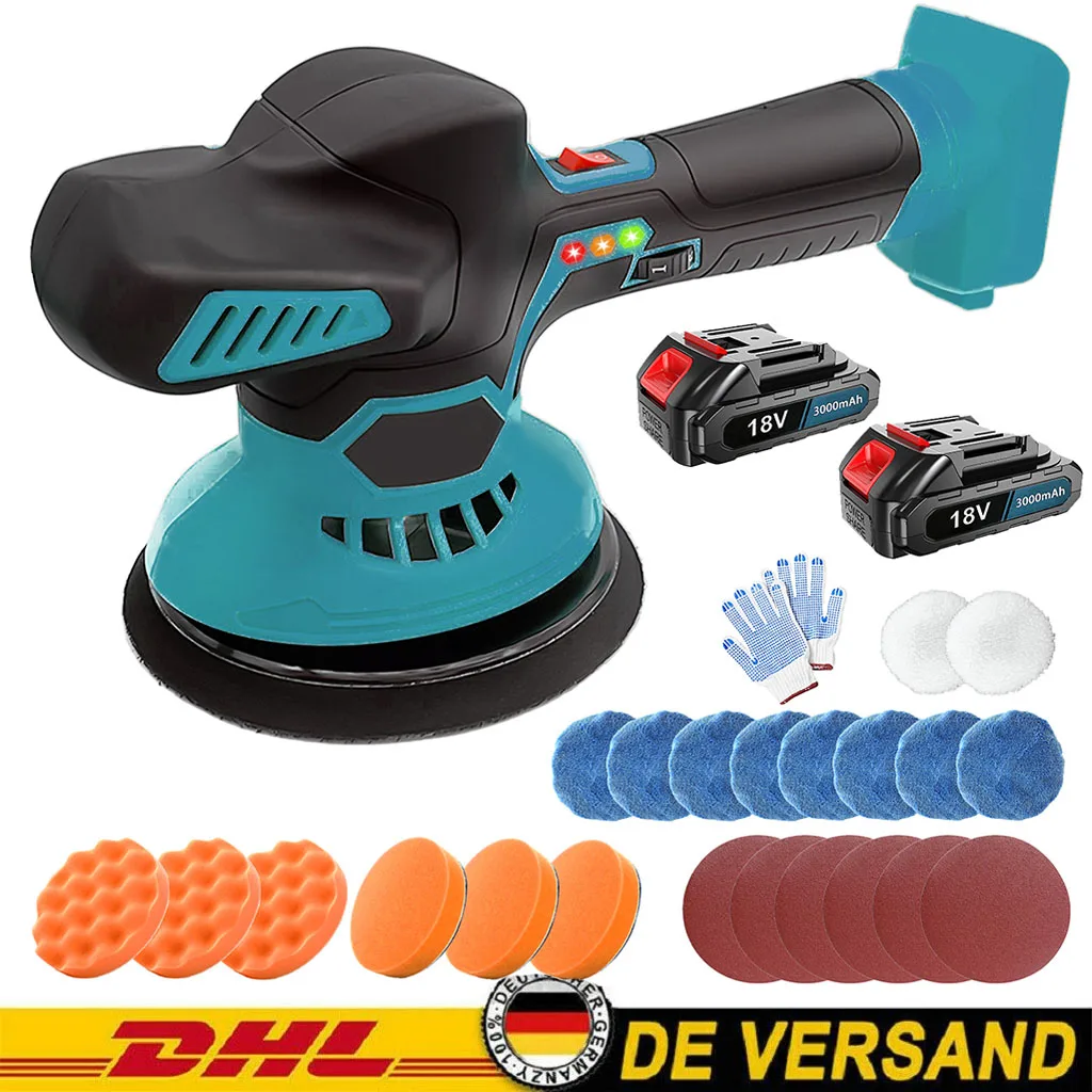 Lucidatrice a buffer a batteria, 6 velocità variabili, kit lucidatrice a buffer per auto da 2500-5000 giri/min con batteria da 2 pezzi da 3,0 Ah per lucidatura auto