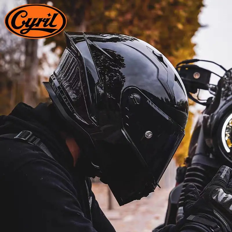 CYRIL-casco de motocicleta con certificación ECE, protector de cara completa para carreras todoterreno, ala trasera grande