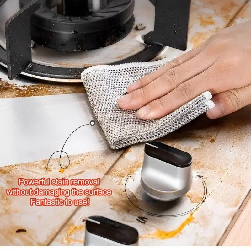 Metal Wire Dish Towel 20cm Wire Dishcloths Non-stick Oil Iron Dishrag Kitchen Pan Pot Dishes Cleaning Rag Napery Dishcloth Rags