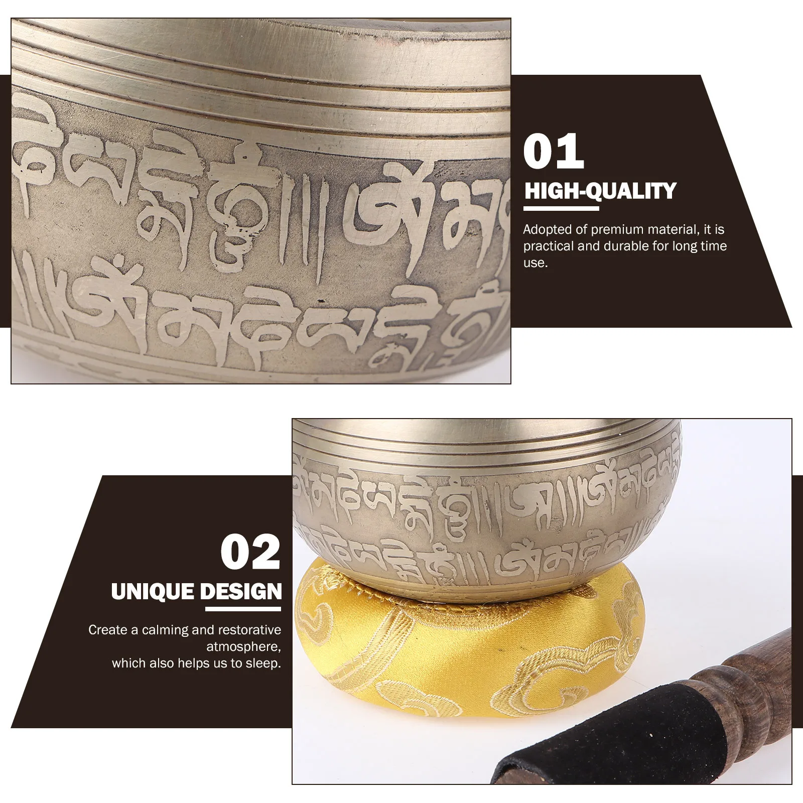 

1Set Tibetan Singing Bowl Premium Copper Meditation Sound Bowl Striker Cushion Yoga Gift for Mindfulness