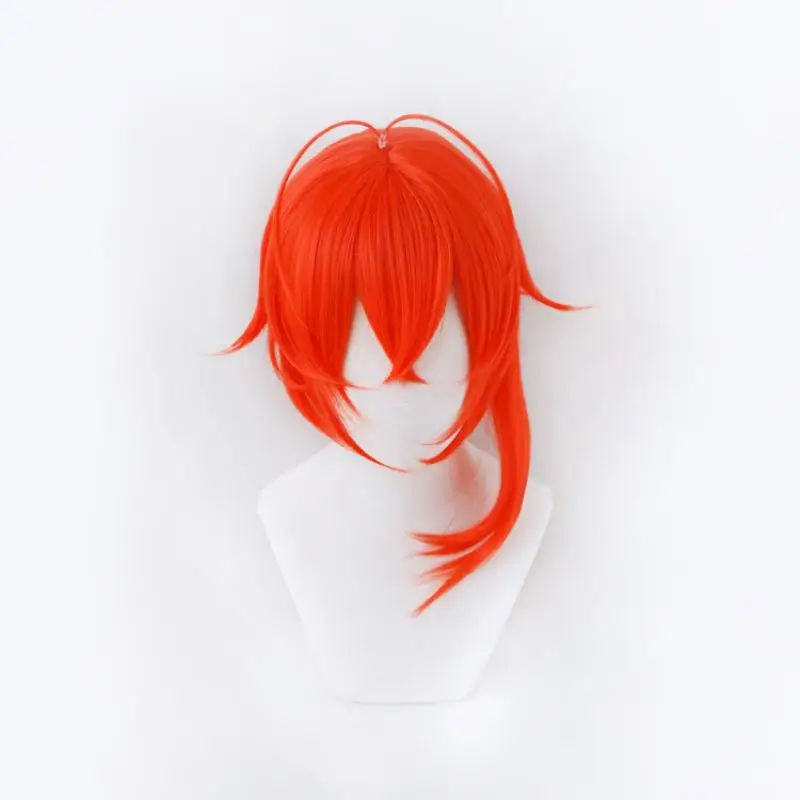 Perruque Cosplay Synthétique Genshin Impact Diluc, Cheveux Longs Rouges, Degré de Chaleur, Accessoires de ixd'Halloween