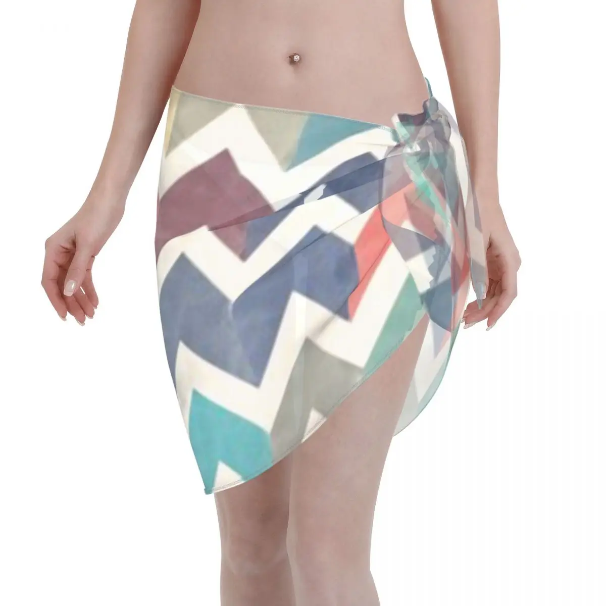 Promotion Watercolor Chevron Pattern Women's Beach Wrap SkirtMusic Seaside Festival Summer Beach Skirt