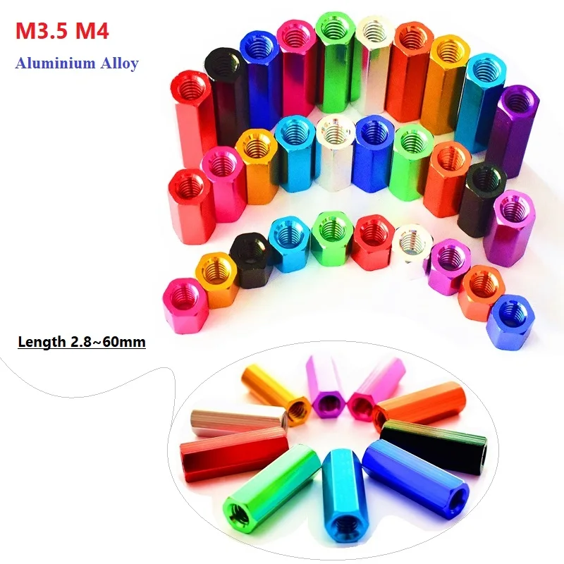 M3.5 M4 Hex Standoff Spacer Hexagon Studs Nuts Screw Rods Aluminium Alloy Female Threaded Sleeving Double Pass Length 2~60mm