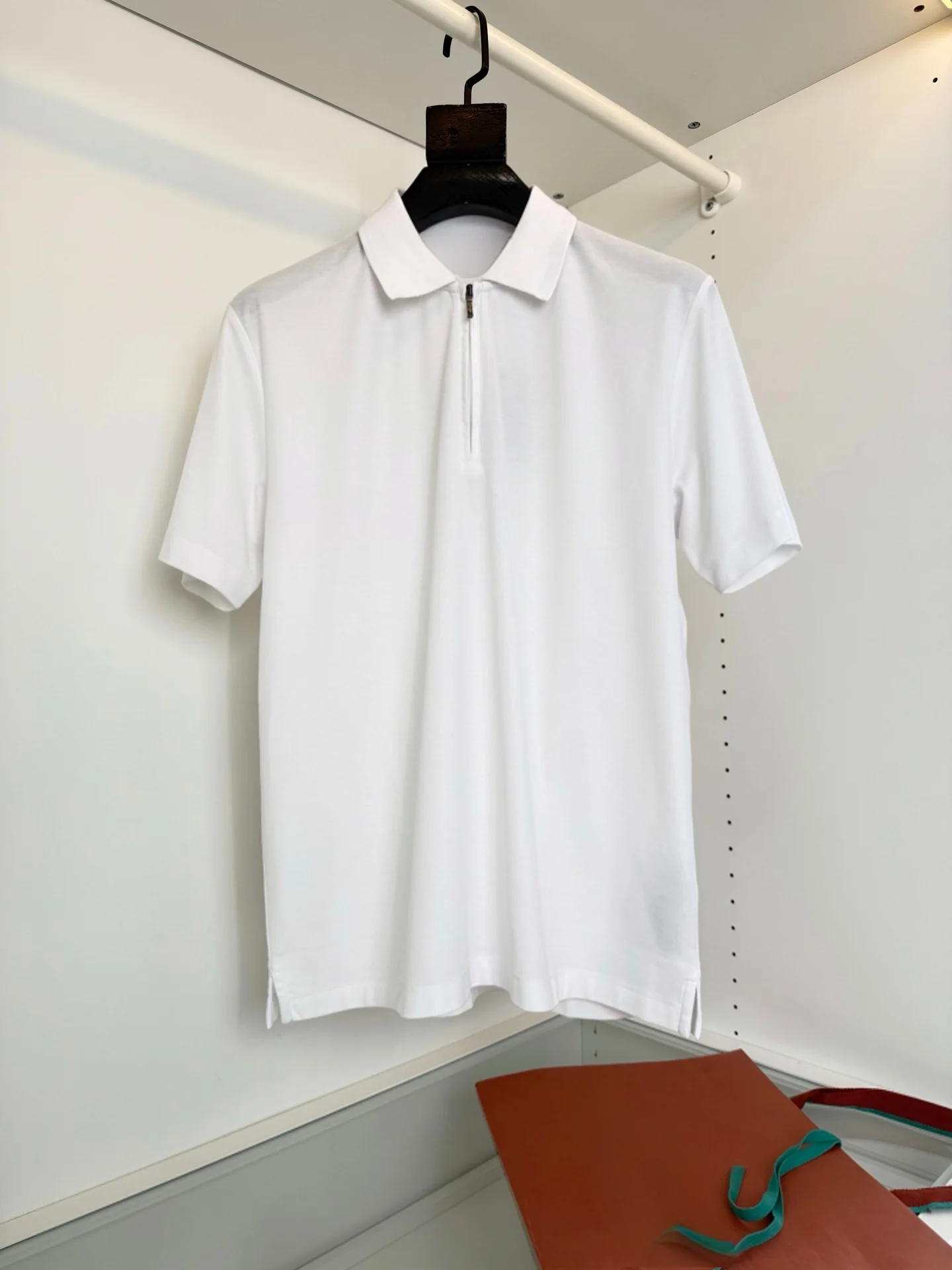 

Italian Style Men's Shirt Summer 2026 Half Zipper Short Sleeve Turn-down Collar Casual Fashion Cotton Knitwear
