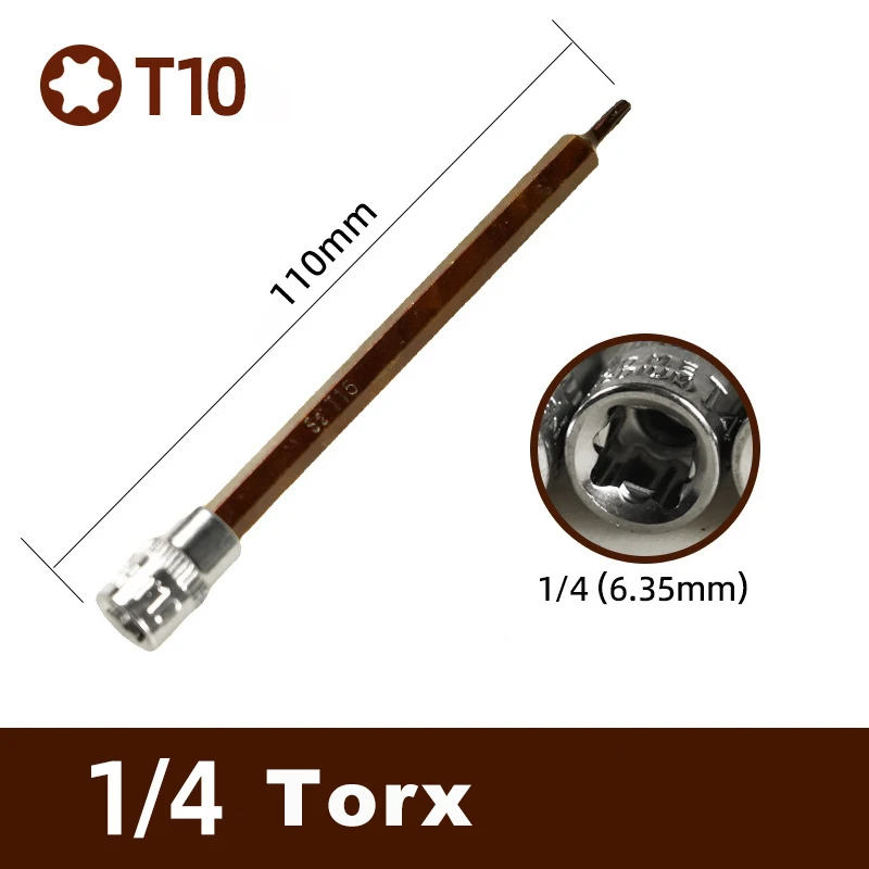 1PCS 110mm length Torx Screwdriver Bits 1/4 Inch Drive Socket Hand Tools T8 T10 T15 T20 T25 T27 T30 T40 T45 T50 T55