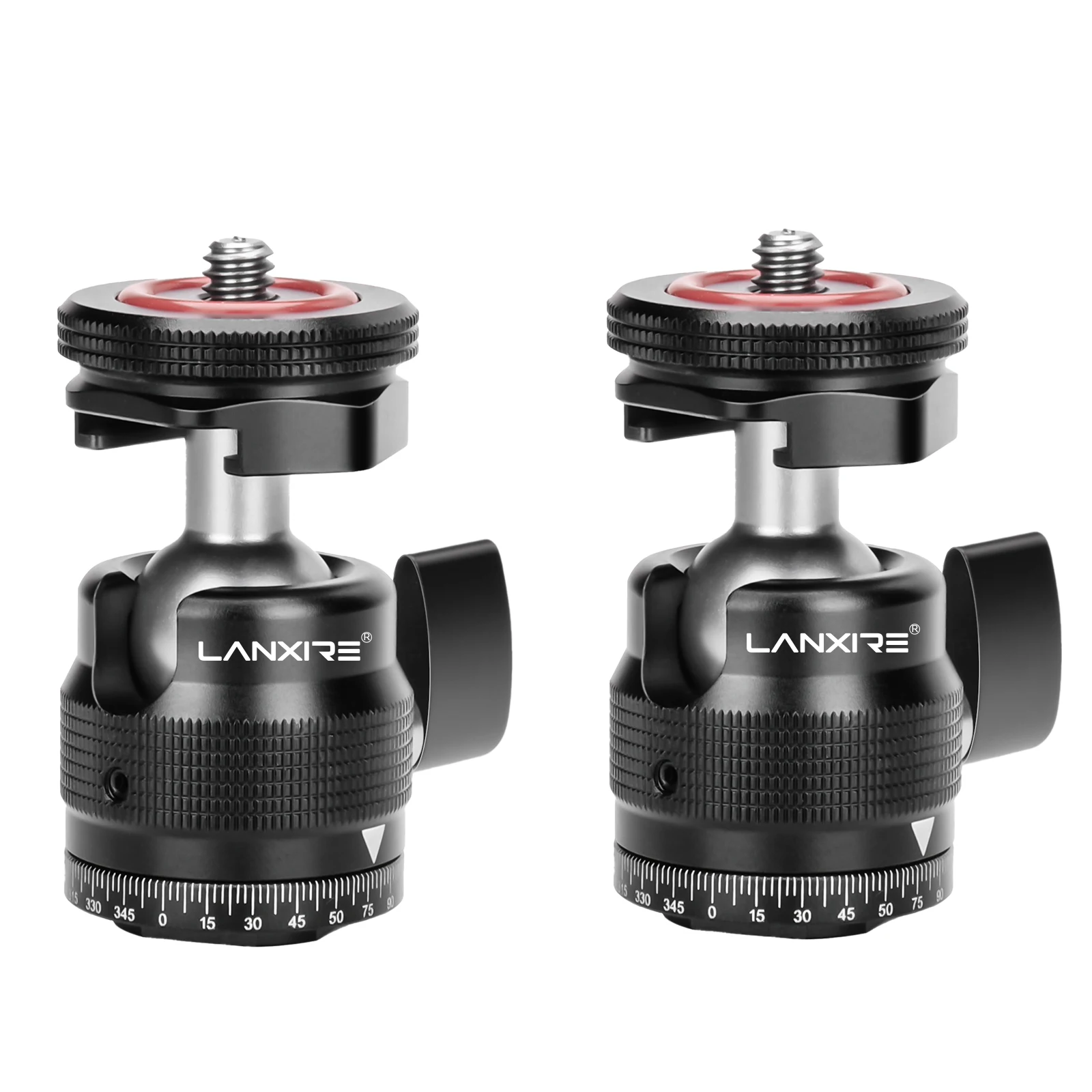 Lanxire Mini Ball Head with Removable Cold Shoe Mount and 1/4” Screw, Detachable Cold Shoe Base for Camera Tripod Monopod-2Packs