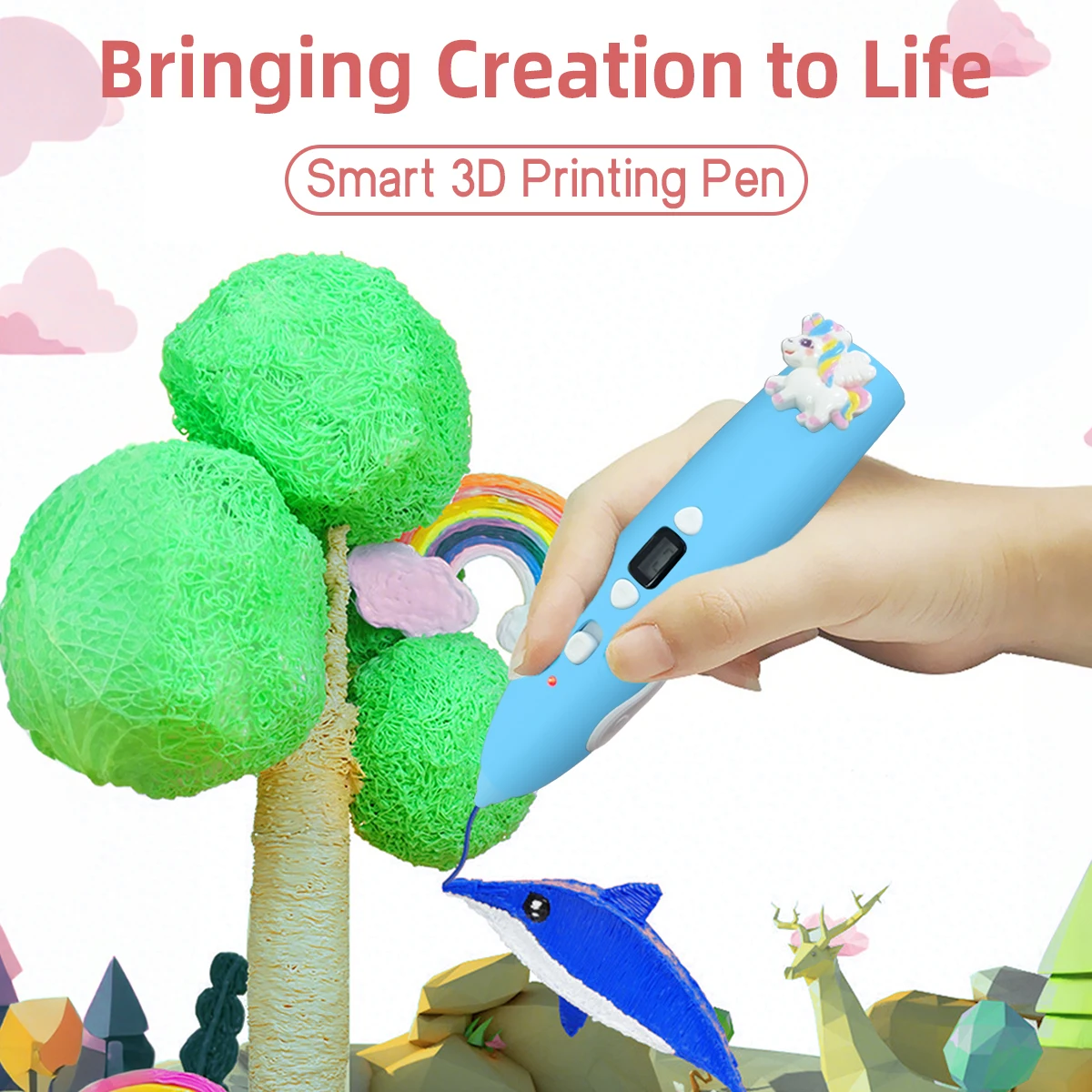 جديد درجة حرارة منخفضة يونيكورن ثلاثية الأبعاد الطباعة القلم مع 9 متر من PCL زيوت التشحيم شعبية على الانترنت لعبة أطفال عيد ميلاد هدية السنة الجديدة