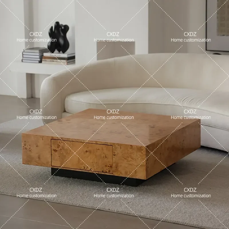 Simple Square Coffee Table Solid Wood Tree Tumor Bark Nordic Old Money Style Villa Living Room Retro Tea Table Ancient Style