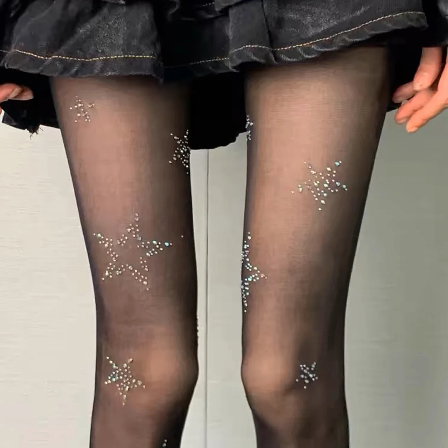 Y2k Star Diamond Rhinestone Pantyhose Fishnet Sexy Women Pantyhose Thigh High Stockings Lolita Girls Y2K Ultra-thin Slim Tights