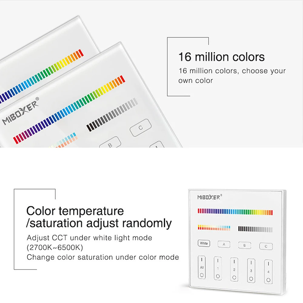 Miboxer DP3S 3In1 86 DALI DT8 إشارة DALI Bus Standard IEC62386-102,207,209 Touch RGB/RGBW/RGBCCT لوحة مضيف سطوع يعتم
