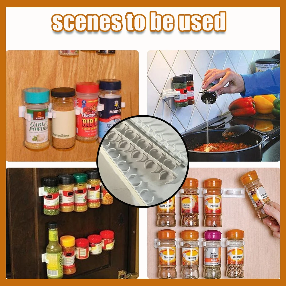 2/3/4Pcs Spice Bottle Rack Kitchen Storage Organizer Wall Mount Adhesive Holder DIY Kitchen Supplies Door Hooks Spice Organizer