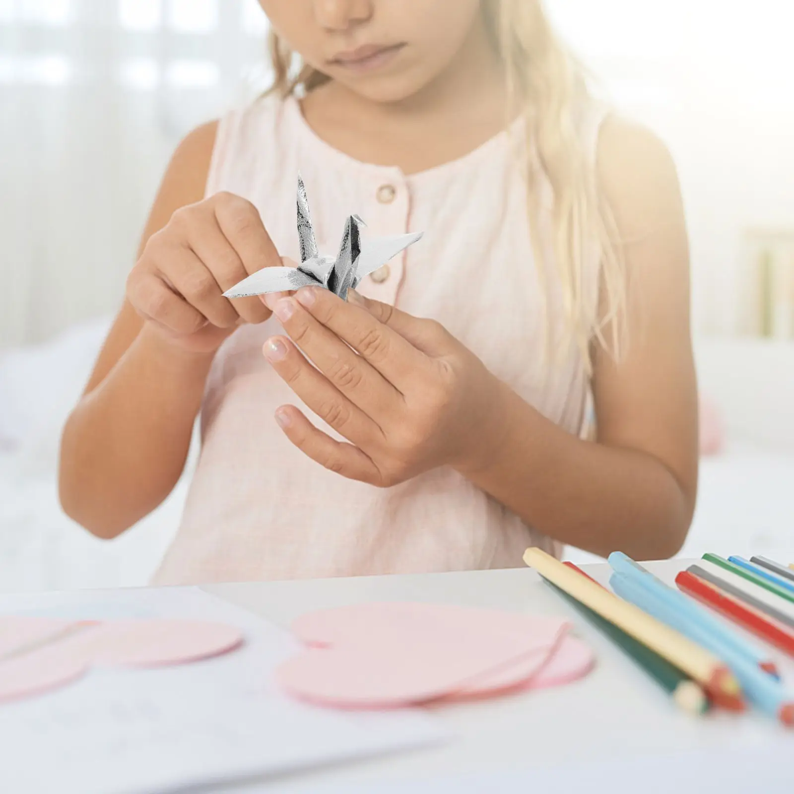 

100 Pcs Origami Lokta Paper Desktop Decoration Decorate Folding Crafts Kit Silver Oragni Kits Child