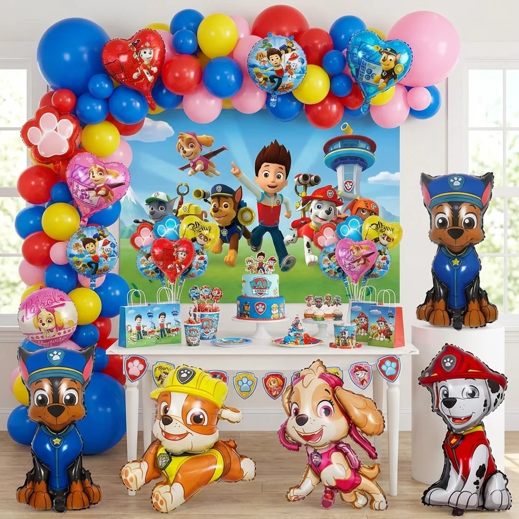 Paw Patrol Birthday Balloons, Cartoon Dog Shaped Foil Mylar Balloons, Paw Print Party for Kids Boys Girls Birthday Party