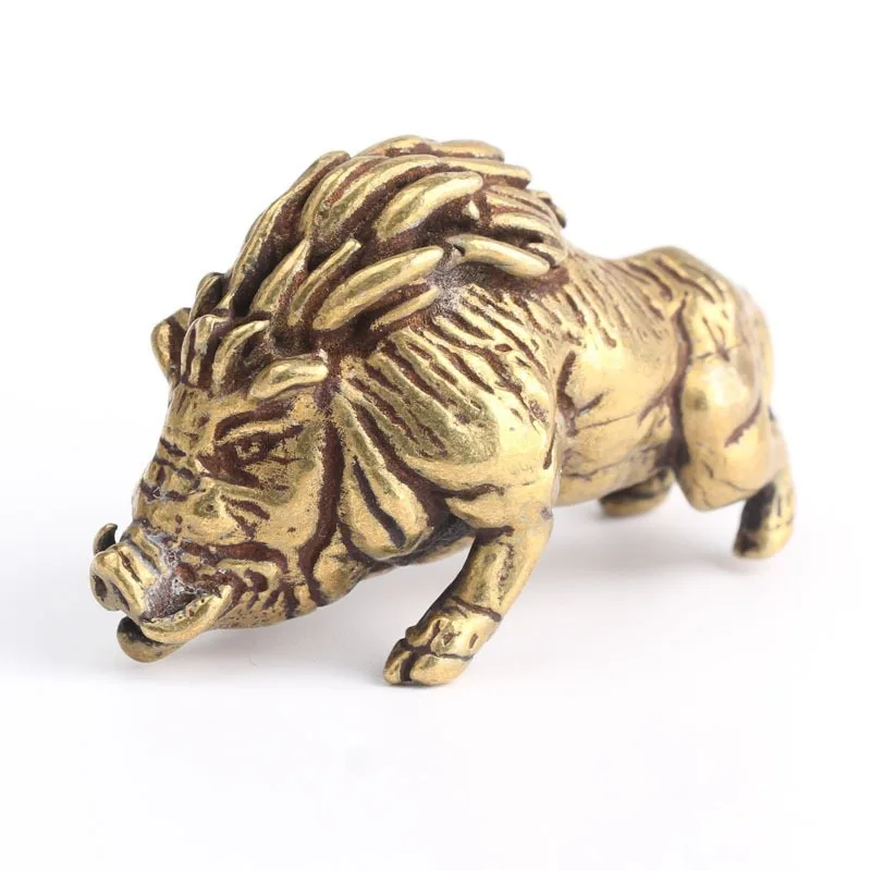 Brass Wild Boar Pig Swine Vintage Simulated Animal Statue Metal Figure Props Home Office Desk Decor Ornament Toy Tea Pet Gift