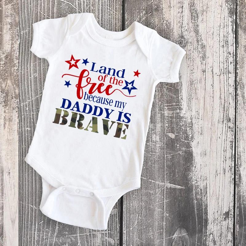 Land of The Free Because My Daddy Is Brave 4th of July Shirt Summer Military Kid Tshirt Home Coming Family Matching Clothes