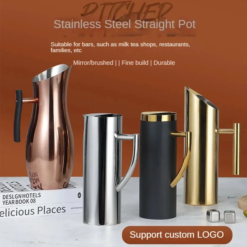 304 Stainless Steel Cold Water Boiled Cup Golden Ice Cold Freeze Kettle Beer Jar for Bar Fruit Juice Red Wine Divider