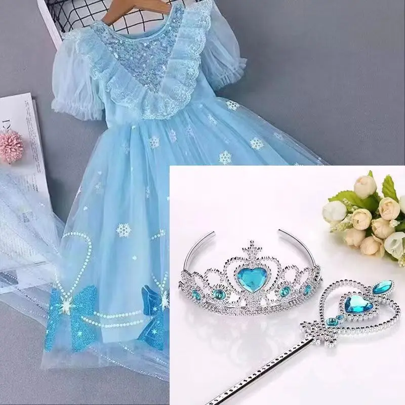 

Girl's Halloween Cosplay Frozen Princess Elsa Costumes Children's Summer Dress Carnival Party Dresses Girl's Birthday Gifts 1-9Y