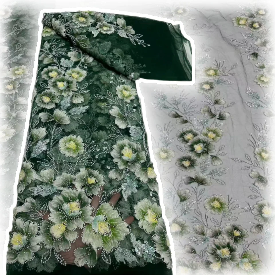 

Africa Lace Fabric Newest High Quality 2025 Nigerian Sequins Lace 3D Embroidery Lace Fabric for Sewing Dress 5 Yards SZ1594