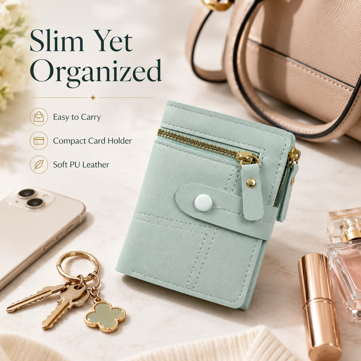 Women Wallet Card Holder RFID Blocking Slim PU Leather Purse for Cash Cards