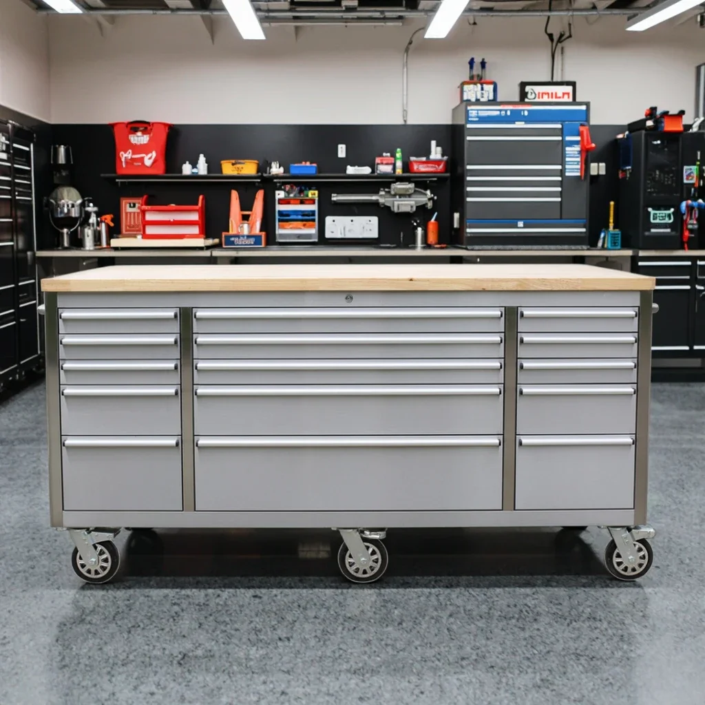 72-Inch Stainless Steel Tool Trolley With 15 Drawers Sliding Doors Heavy  Workshop Storage Cart