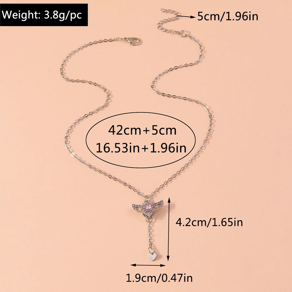 Aihua Kristall Engelsflügel Herz Anhänger Halsketten Damen Mädchen Einfache Y2K Rosa Weiß Zirkon Liebe Elegante Halskette Geburtstag Jewerly – Detail 7