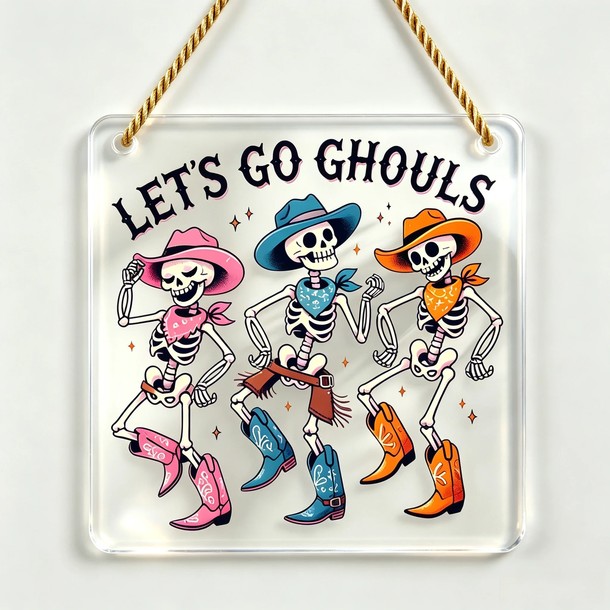 Colorful Dancing Skeletons Acrylic Hanging Ornament
