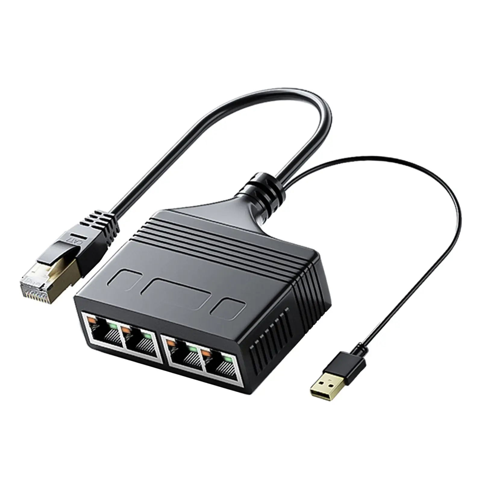 LAN Ethernet Splitter 1 to 4 Port Adapter Cable for Cat6 Cat7 Cat8 High Speed Internet Sharing with USB Power Cord