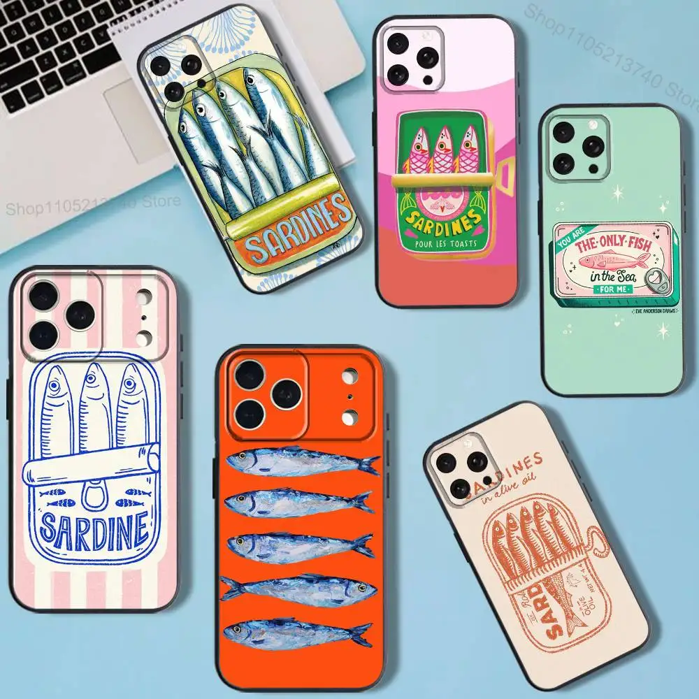 

Fish S-Sardines-es Art Phone Case For iPhone 11,15,16,14,13,17,12,Pro,SE4,Plus,E,Max,Air,Mini Black Cover