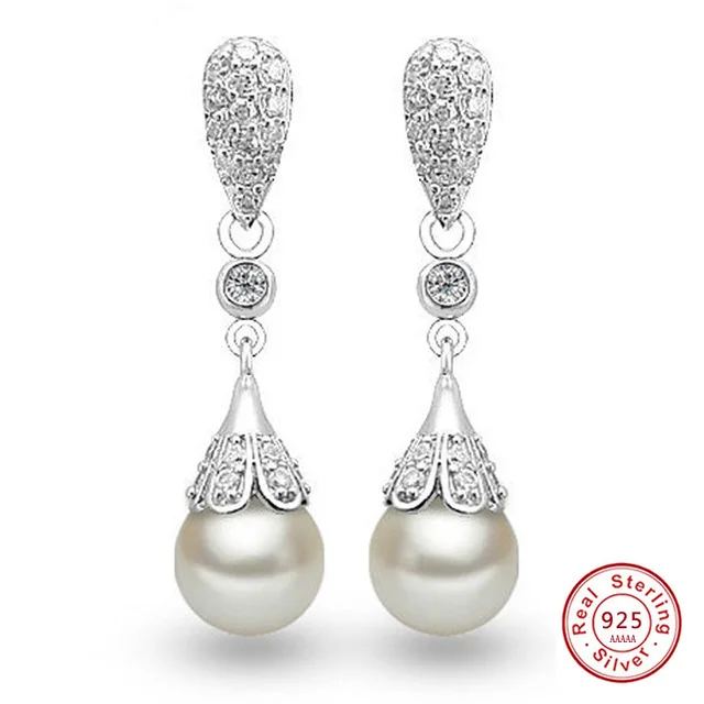 Classic 925 Sterling Silver Clear Crystal Long Drop Earrings Teardrop Bridal Party Wedding Jewelry For Women Wholesale