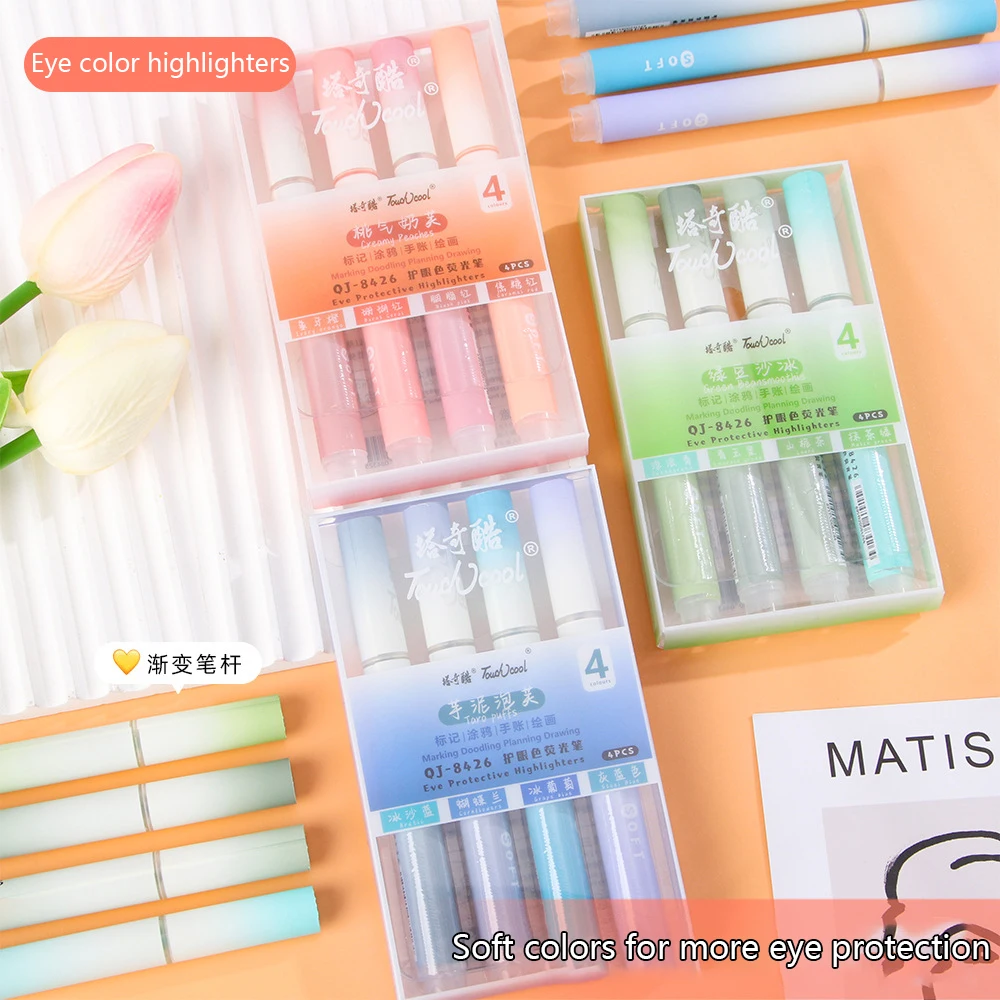 

4pcs/set Pastel Highlighter Pen Set Colored Markers Cute Aesthetic Stationery for Kids Office School Supplies