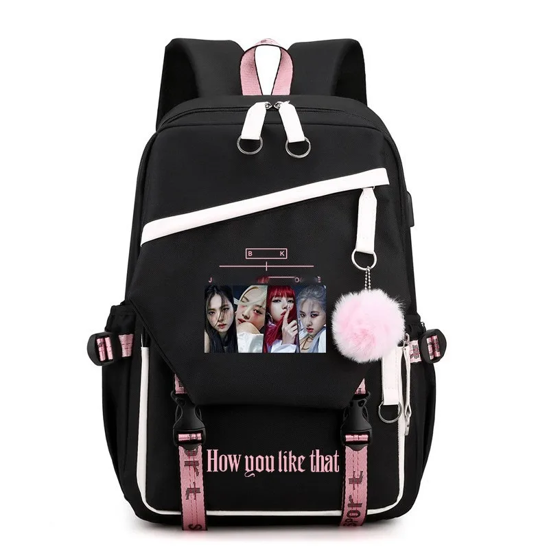 Black Pink Pattern Large Capacity Backpack Casual School Bag Travel Rucksack with for Students Daily Use view 5